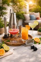 Complete cocktailset in elegante omgeving met cocktails, perfect voor cocktails maken thuis.