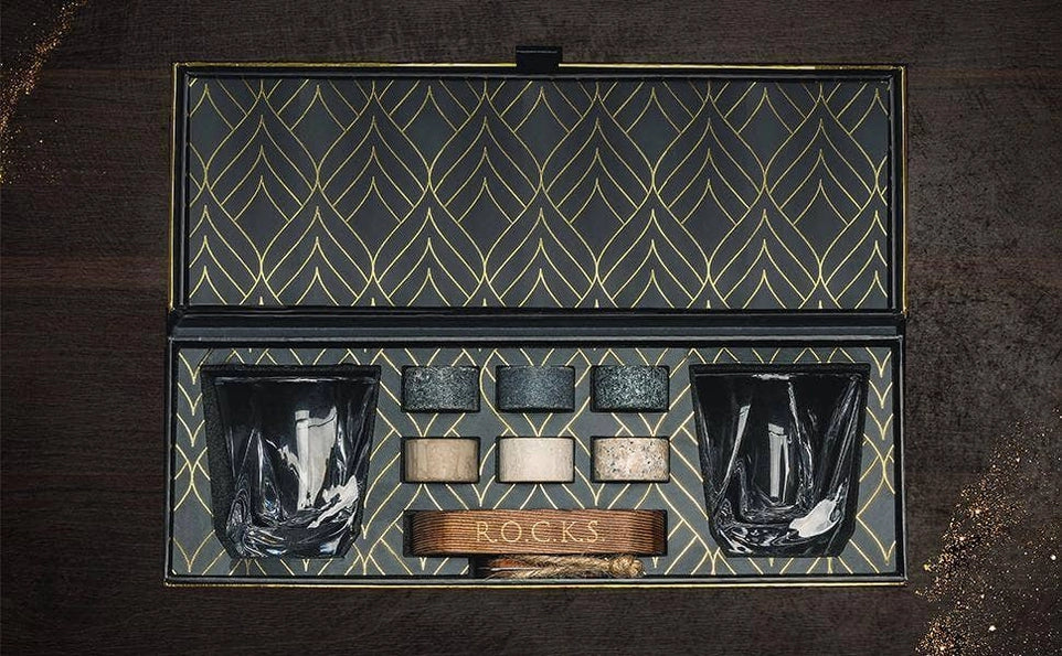 Luxe Whisky Cadeauset – Twist Whiskyglazen & Koelstenen
