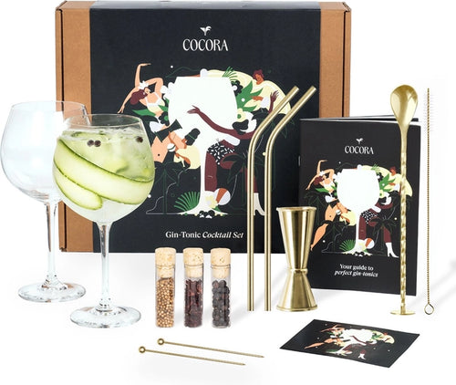 Luxe 12-delige Gin-Tonic Cocktailset met kristallen glazen en gouden tools – ProostMoment.