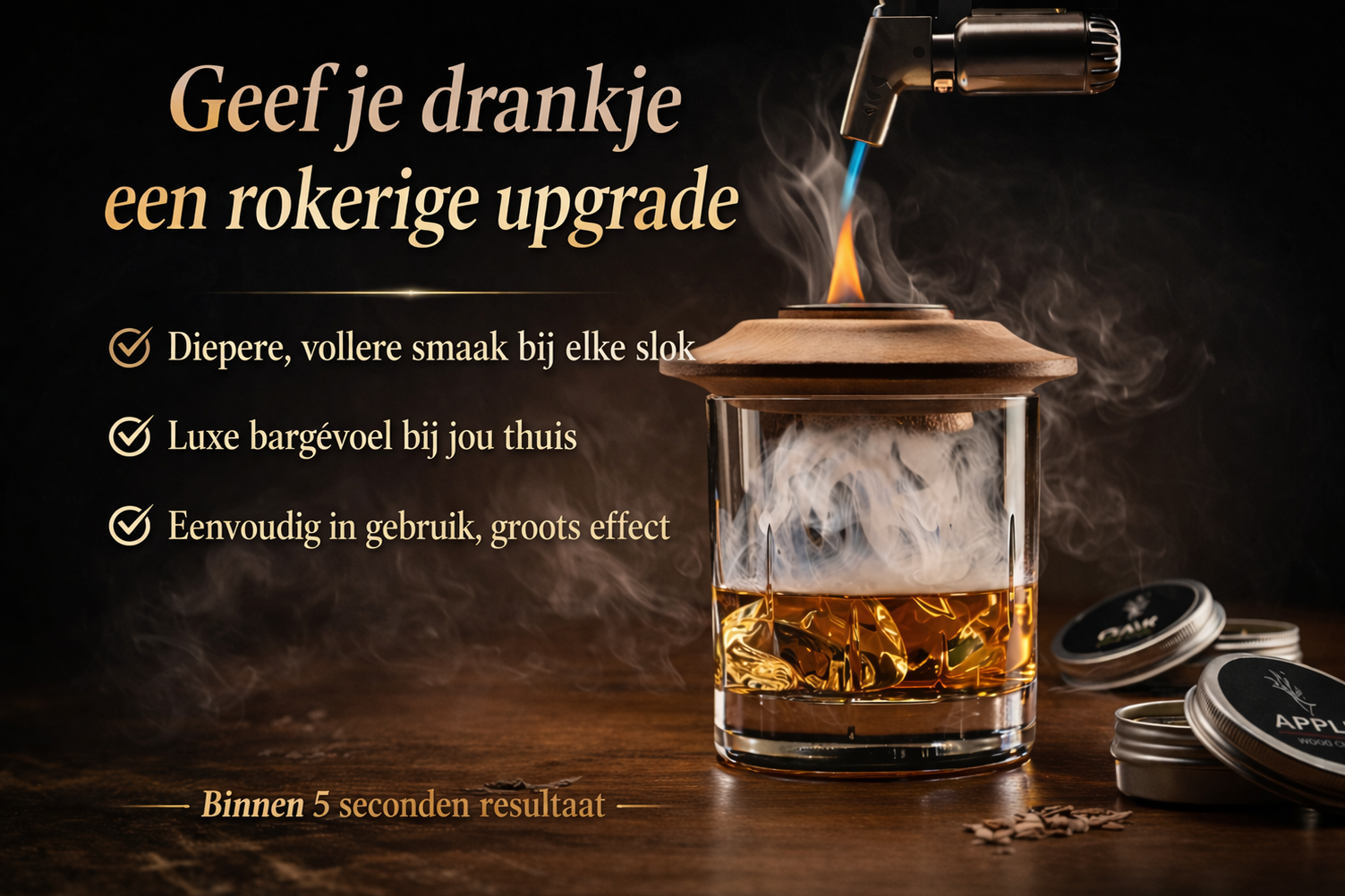 Whiskey rookset geeft je drankje een rokerige upgrade.