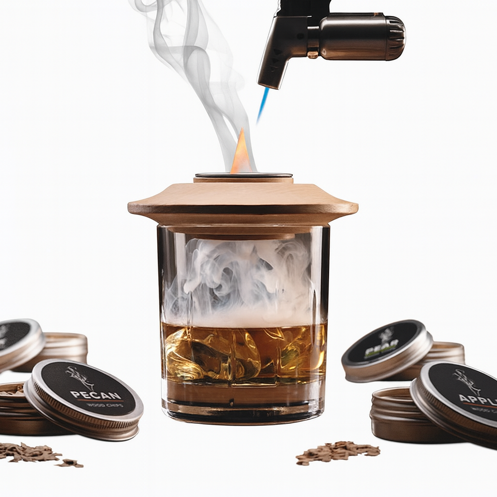 Whiskey Smoker Set in gebruik tijdens een luxe proostmoment.