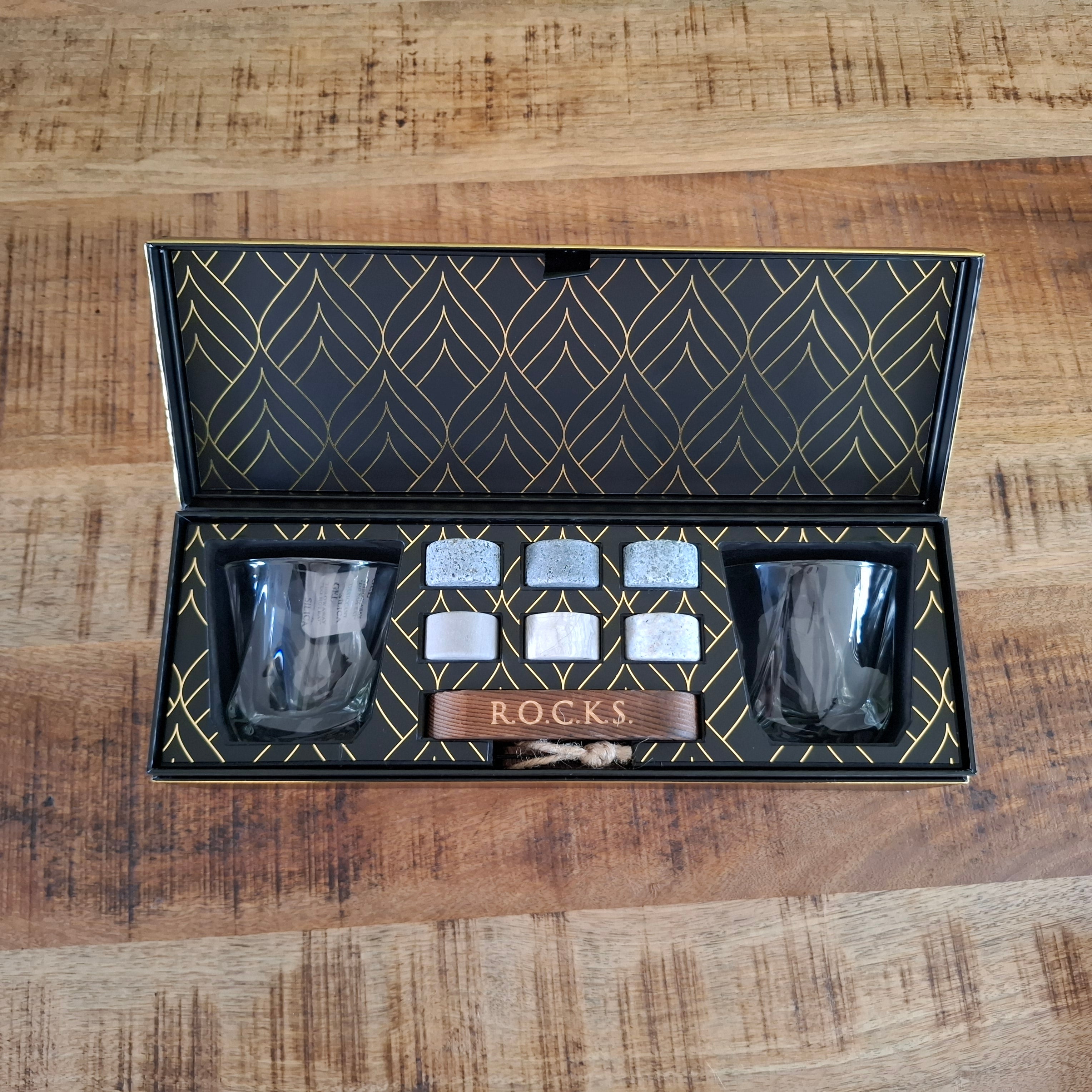 Luxe Whisky Cadeauset – Twist Whiskyglazen & Koelstenen