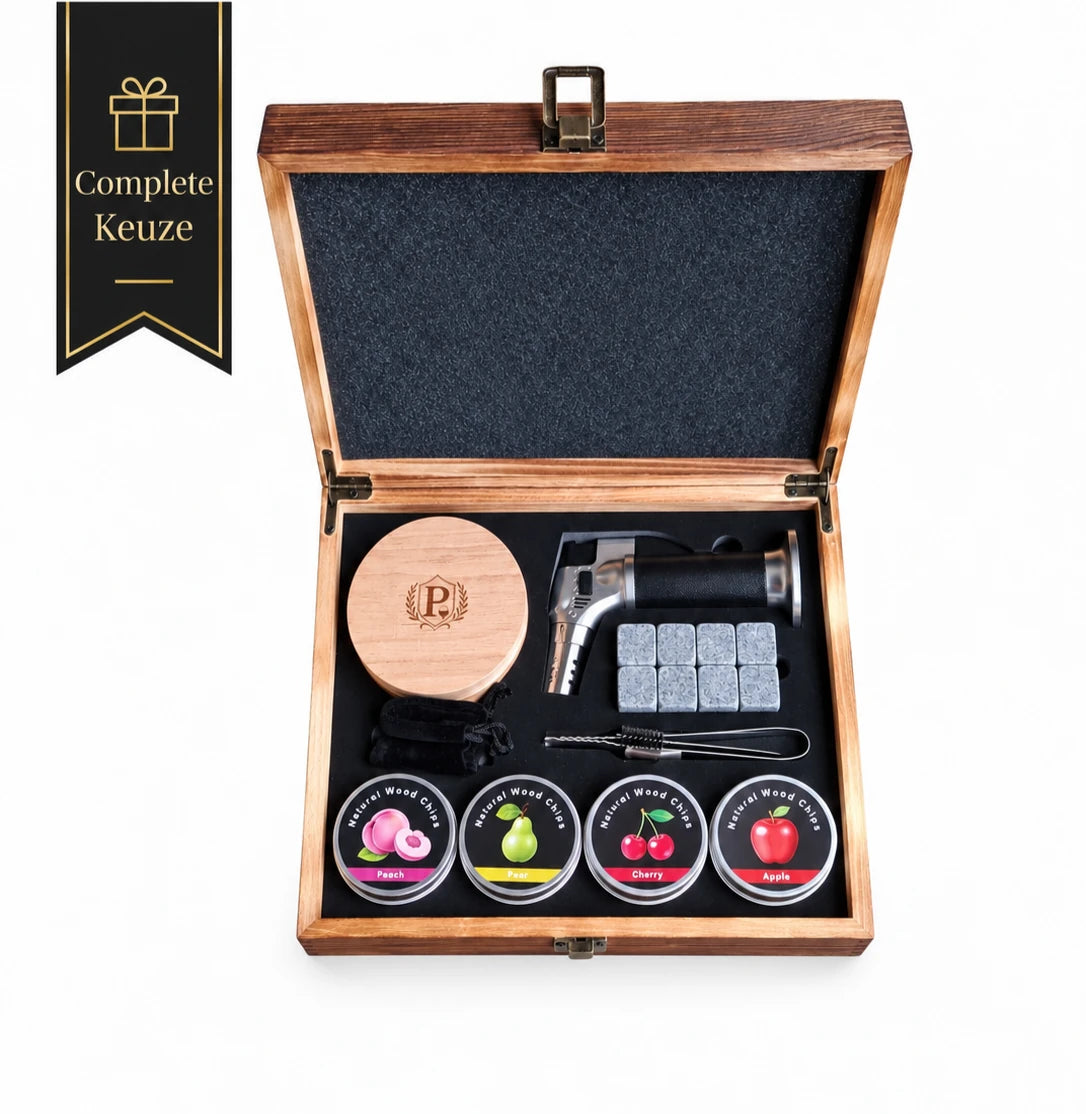 Luxe Whisky Rookset in Houten Kist – Complete Cadeauset
